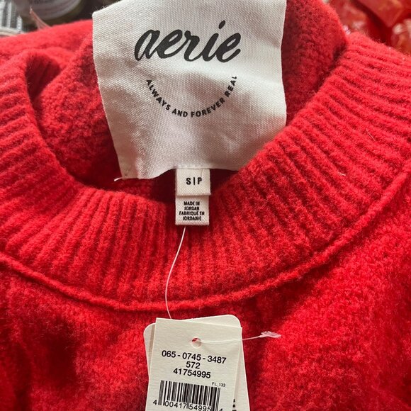 Aerie Red  crewneck sweater  oversized  relaxed  Small cable knit  plush feel - Picture 5 of 6